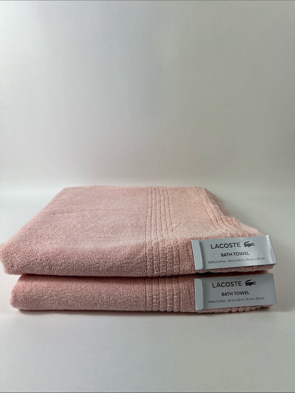 Lacoste Bath Towels Pink Green Crocodile Logo 100% Cotton 30" x 52"Set of 2 NEW